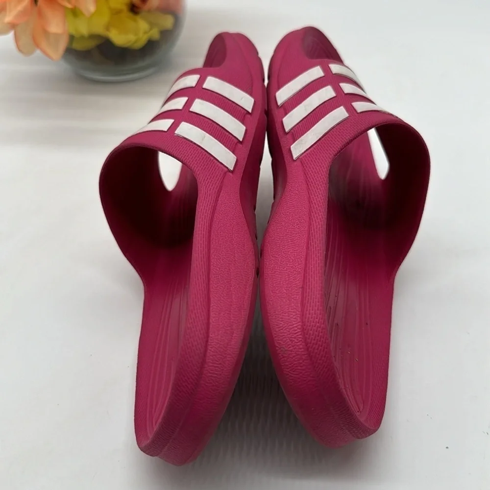 Adidas Hot Pink White Slides Kids Size 1 KS6444